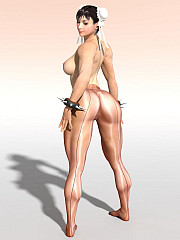 Drawn images of female street fighters showing off their legs in pantyhose
