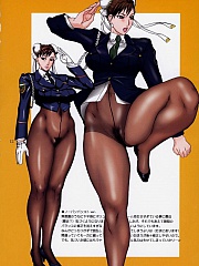 Female cop in ultra-thin black nylon tights in adult comics